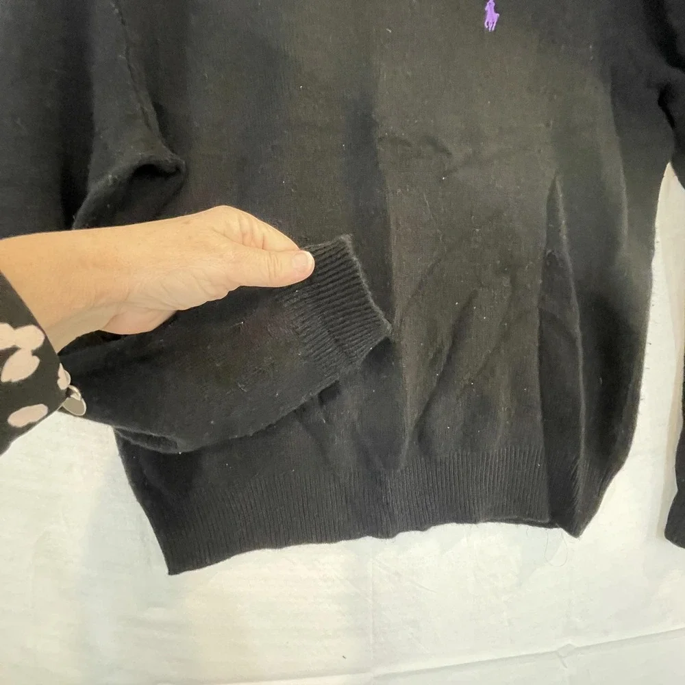 Polo Ralph Lauren Sweater‎ Mens Medium Black Lambswool V Neck Knit Pullover Pony